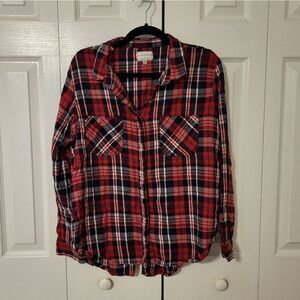 Cotton On red/black/white plaid collard button-down long-sleeved shirt